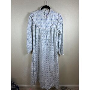Vintage Lanz of Salzburg Nightgown Women S Blue Floral Cotton Ruffle Cottagecore